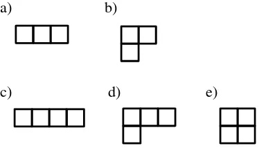 FIG. 1: Young tableaux for three and four qubits. a) and b) correspond to three qubits, c), d) and e) to four qubits