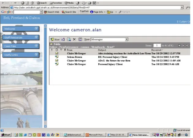 Figure 5: Memo-board of a student law firm.  Note the ‘Case files’ link to the  firm’s correspondence in the online projects