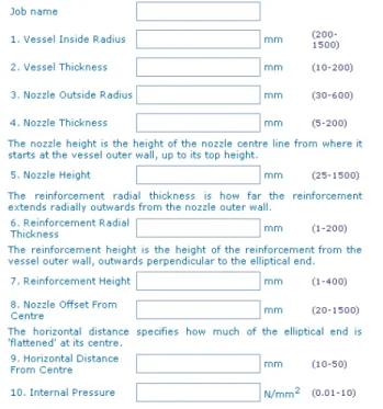 Figure 9. Part of the input page for the reinforced nozzle in an elliptical end 