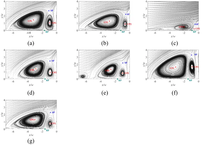 FIG. 9. Velocity vector ﬁeld and sketch of the recirculation structures.