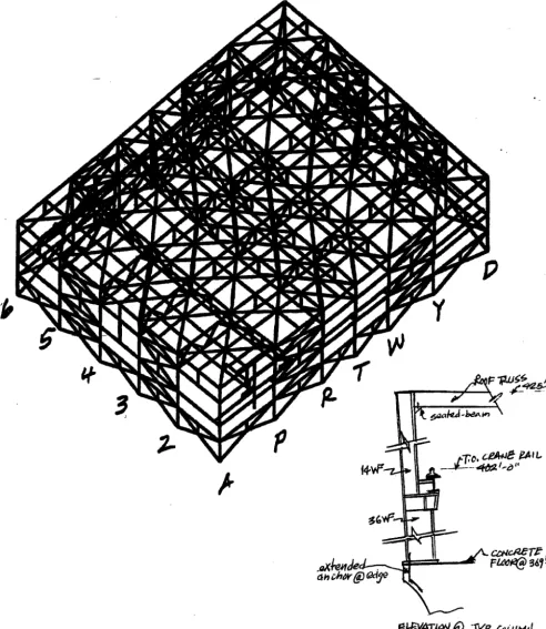 Figure 3: Mathematical Model of the Coupled Building and Crane (Troll~ at P; 258K Load; Beam elementa only) 
