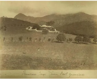 Figure 2.3. After: The smiling homestead of Hambledon house in 1890, with the sun shining, the happy Swallow family thriving, crops growing and Pacific Islanders at leisure in the foreground