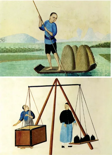 Figure 3.10, Figure 3.11. The above images of Chinese at work, as seen by an unknown Macao artist, give emphasis to harmoniousness
