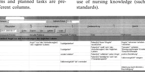 Fig. 1 presents a typical computer-based care plan for a patient: (recent and potential) problems, aims and planned tasks are  pre-sented in different columns.