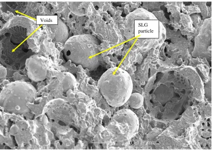 Figure 13: SEM image of phenolic resin reinforced by 20% by weight of slg and post-cured for 4 hours at 80 oC at a magnification of 15,000 X