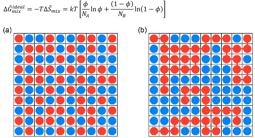 Figure 1.1. Schematic representation of a lattice, (a) a mixture of two small molecules with 