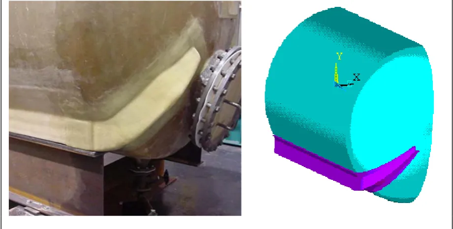 Fig. 5 Finite element representation and maximum strain position (5 layer vessel) 