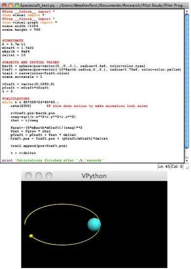 Figure 3.1: Program code and visual output for Spacecraft.py