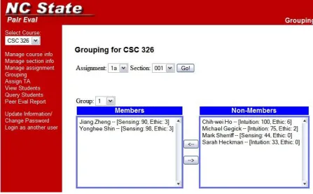 Figure 1.  Creating teams in PairEval. 