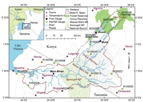 Figure 1. Site Map of the trans-boundary Mara River Basin, showing the Mara River with its tributaries