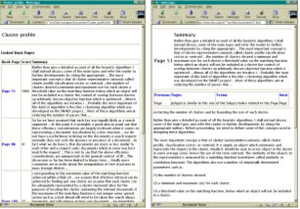 Figure 2. a) List of textbook pages relevant to the term “cluster profile.” b)A page of the textbook relevant to the term “cluster profile.”