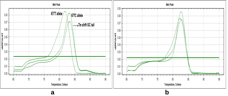Fig. 1a & b. ARMS T-Plex real - time PCR assay for MTHFR C677T genotyping using wildtime PCR assay for MTHFR C677T genotyping using wild-type time PCR assay for MTHFR C677T genotyping using wild(CC) and mutant (TT) allele (1a)