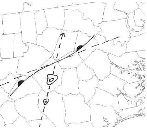 Figure 13.  Error schematic for cell track for case #3 on June 4, 2004.  For the track error, the circles represent the areas where the center is assumed to be, as determined from Figure 11