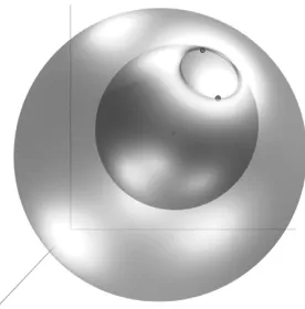 Figure 2. 3D subspace of the 2-conﬁguration nodal surface in real space. The twodots at the opening represent the spin-up and -down electrons ﬁxed at slightlydifferent radial distances