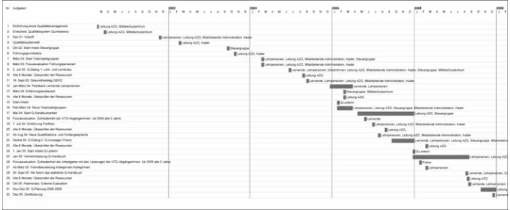 Figure 1:A Gantt Chart representing a three year quality development process. 