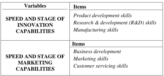Table 3.1 Innovation Capabilities and Marketing Capabilities  Variables 