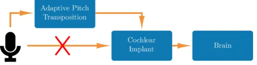 Figure 1. The sound processing chain for cochlear implants is broken up, and a new module, “Adaptive Pitch Transposition” is introduced
