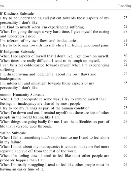 TABLE 1 Items and Factor Loadings for Six Self-Compassion Subscale Factors