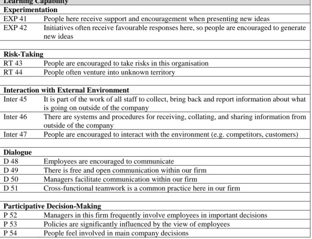 Table 4.4 Learning Capability Measurement Items 