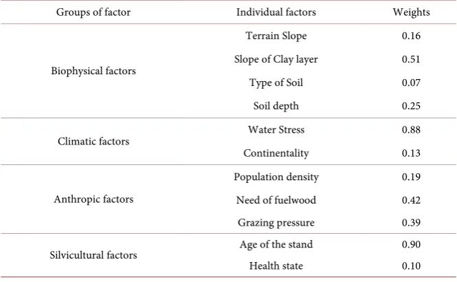 Table 1. Weights of each individual factor, obtained by AHP. 