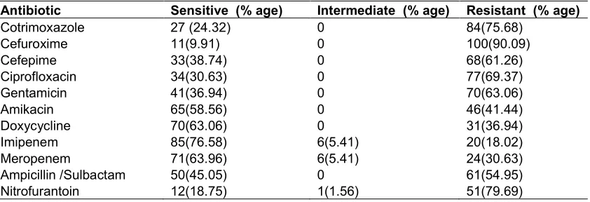 Table 3. Antibiogram of Acinetobacter isolates 