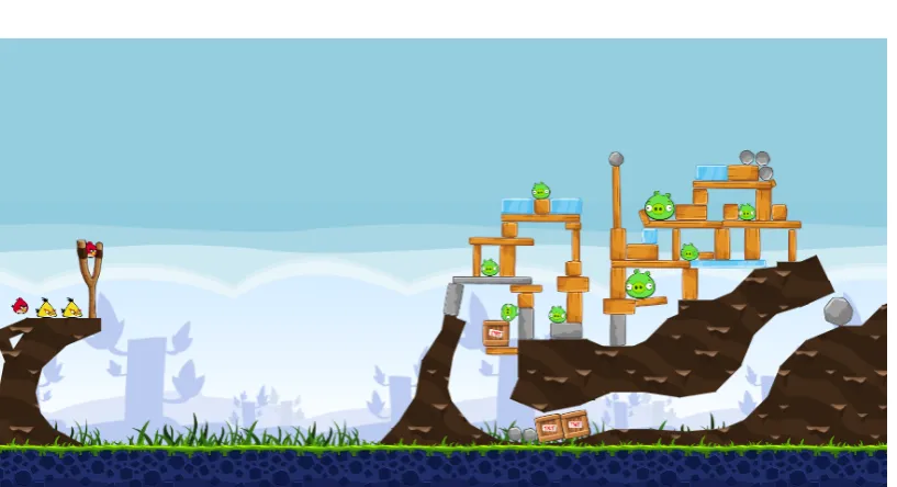 Figure 1.1: Screenshot of a level from the Angry Birds game.