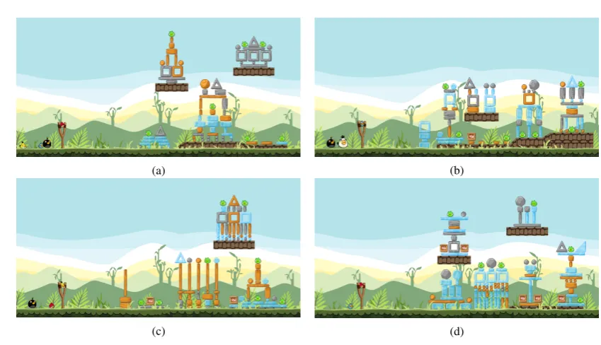 Fig. 3: Four example generated levels using our new improved algorithm.