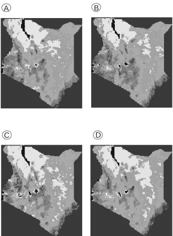 Figure 4.7. Average Normalised Difference Vegetation Index calculated from NASA AVHRR  imagery for Kenya for (A) 1981, (B) 1982 , (C) 1983 and (D) 1984
