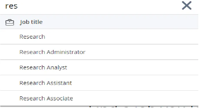 Figure 1. Example of autocomplete functionality from job board reed.co.uk. The offered job tags are relevant for the searched string “res“ 