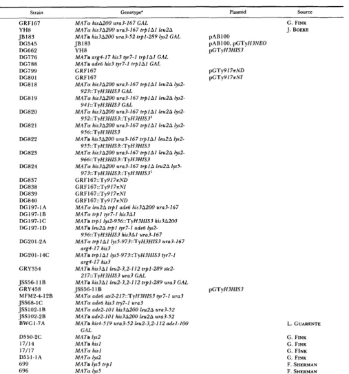 TABLE 1 Yeast strains 