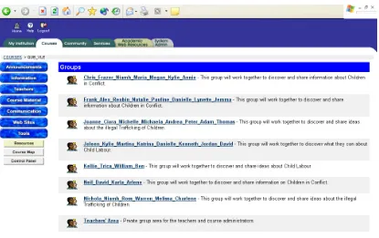 Figure 5: Groups screen from the VLE 