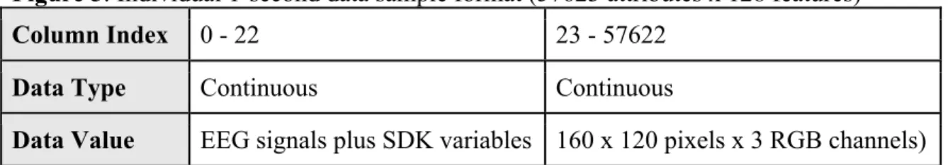 Figure 5: Individual 1-second data sample format (57623 attributes x 128 features)