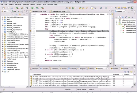 Figure 4.1. AWAREthe left of line 148 in the source code. interface.  Alerts are also identified by  screenshot