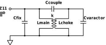 Figure 3.4 Topology of the simpliﬁed fourth-order resonator with capacitive coupling: half-circuit with lossfor impedance analysis.