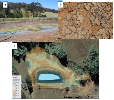 Figure 6.  (a). Dam site at Palmtree indicating long steep wall in the middle ground. (b) Clay dam base cracking and separating
