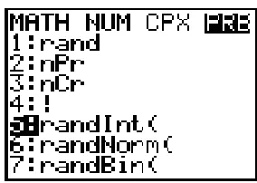 Figure 7:  Generating Random Integers in a Graphing Calculator  