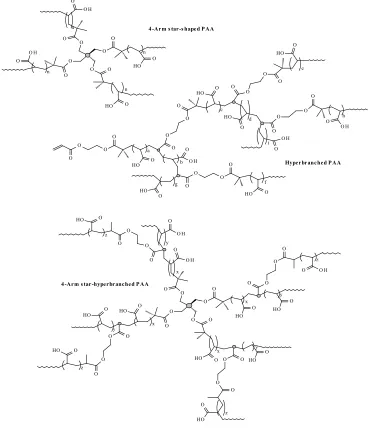 Fig. 2. Structure scheme of star-shaped, hyperbranched andstar-hyperbranched PAA