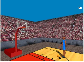 Figure 12: Simulation scene for 3-point shot at an angle 