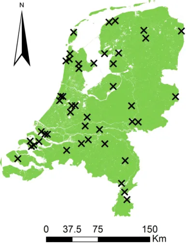 Figure 4.1: Locations in The Netherlands of 46 field sites where soil samples  were obtained