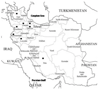Fig. 1. Map of Iran on which the residence of volunteers () were indicated