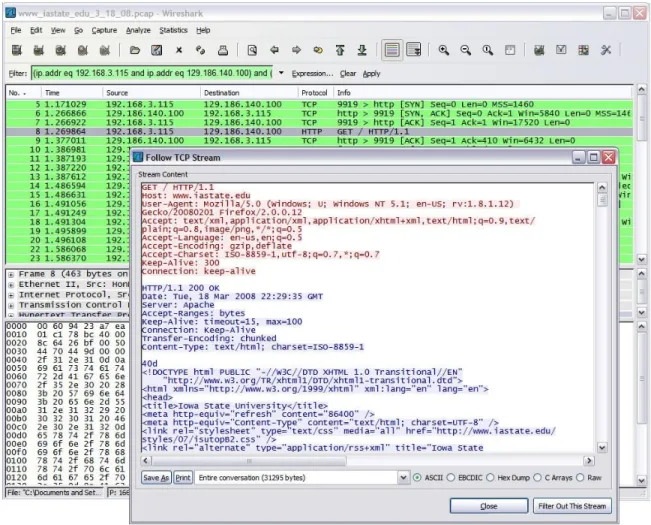 Figure 4: Wireshark TCP Stream of ISU Homepage 