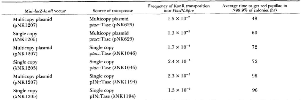 TABLE 1 Length of time for papillation as a function of tranposition frequency 