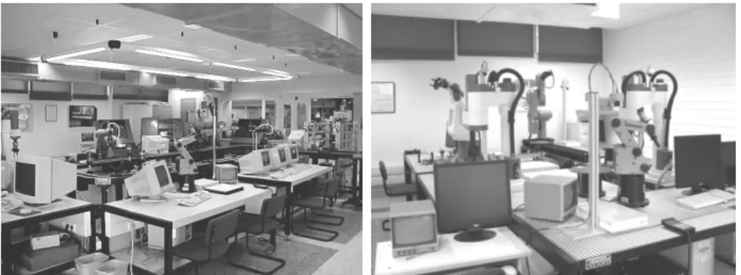 Fig. 1. The CIM and Robotics Laboratory: A. CIM/FMS facility; B. Robot farm. 
