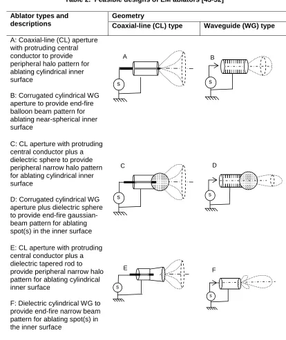 Table 2.  Feasible designs of EM ablators [43-52]  