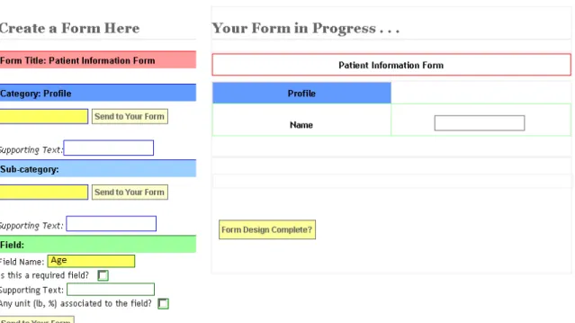 Figure 10.5: A screen-shot of the fInterface at step 5 . The left division is a placeholder for the clinician to enter various form components