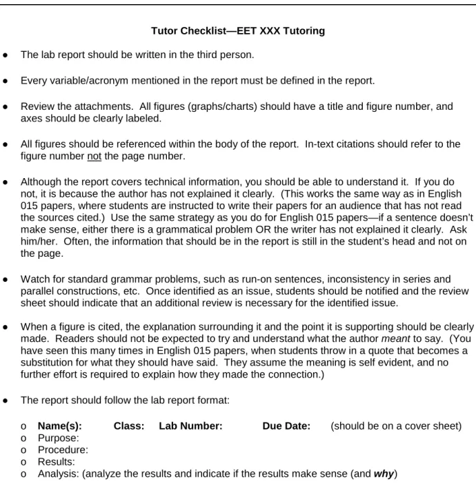 Fig. 2.  Tutor checklist. 