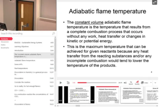 Figure 1. The lecture capture artefact with navigation menu (left) and thumbnails (bottom right)