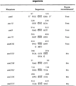 TABLE 2 Sequences near sites of cl amber mutations arising in CAG sequences 