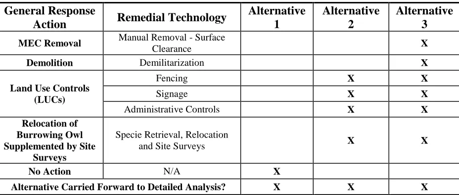 Table 6: Remedial Alternatives Development Summary 