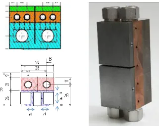 Figure 9: Left top: Normal heat flux module design, left bottom: cutting plan, right: uncut module 